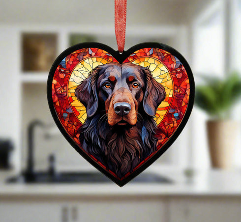 Flat Coated Retriever Stained Glass Effect Heart Suncatcher